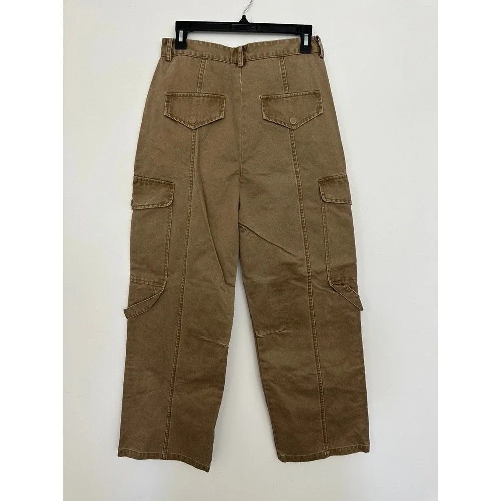 Sandro Paris Cargo Utility Pants Women 40 US 8 Brown Twill Wide Leg Utility - Picture 3 of 8